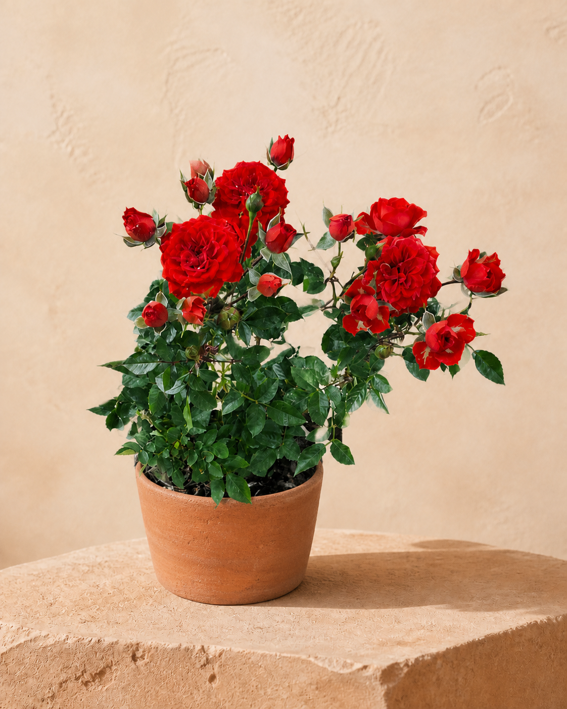 Rosal rojo en maceta